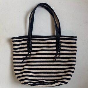 Stylish Striped Tote Bag in Black and Cream